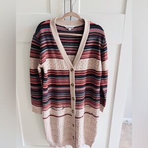 Three Bird Nest - Long Striped Knit Cardigan Sweater